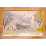 GREEK SCHOOL (Early 20th Century), a framed watercolour, depicting ruins in Ithaca. 18 x 31 cm.