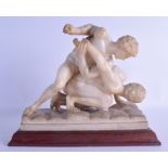 A LOVELY 19TH CENTURY ITALIAN GRAND TOUR CARVED ALABASTER FIGURE OF TWO WRESTLERS modelled upon a