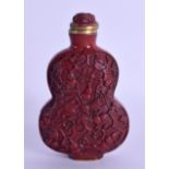 AN EARLY 20TH CENTURY CHINESE RED LACQUERED DOUBLE GOURD BOTTLE decorated with insects and