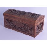 A FINE LARGE 18TH/19TH CENTURY CHINESE CARVED SANDALWOOD CASKET AND COVER by Sung Sing Gung,