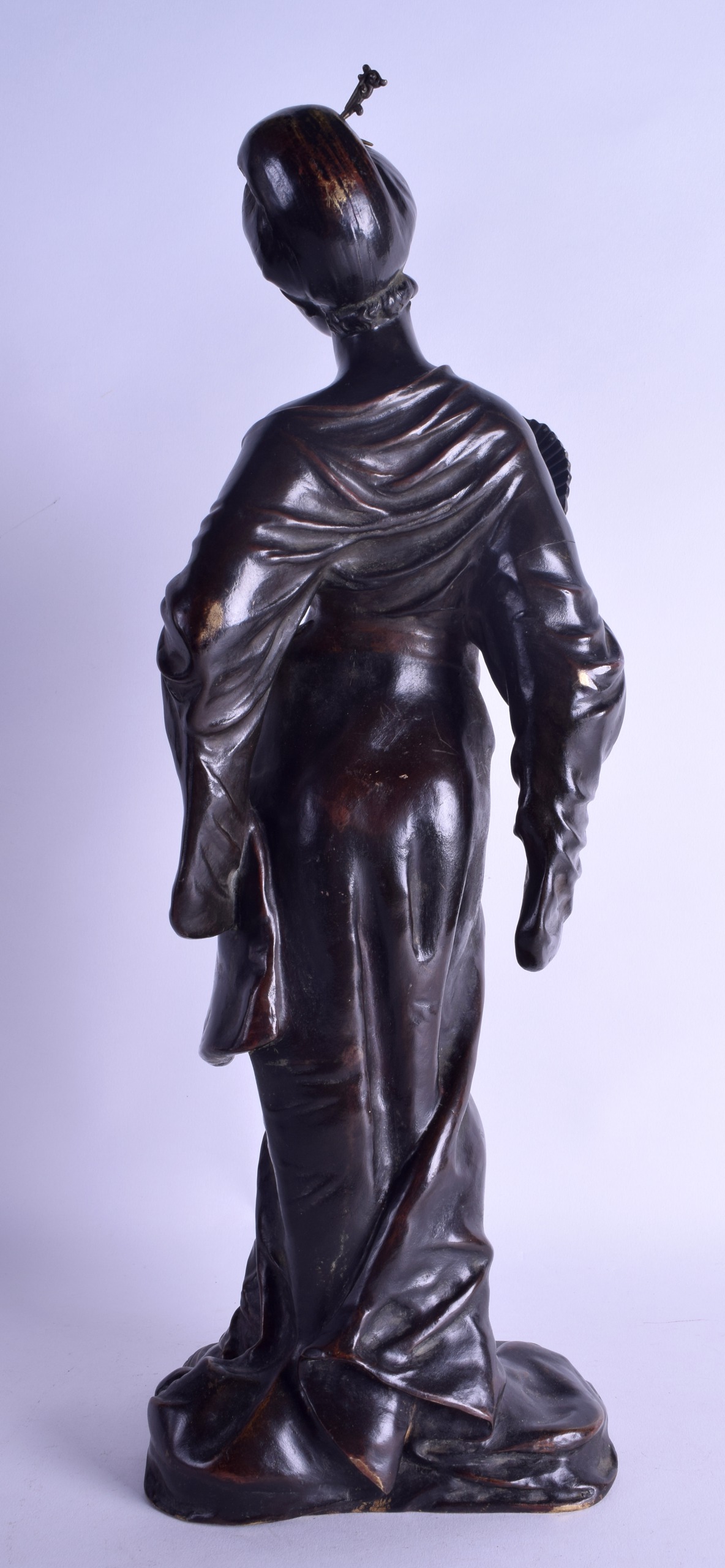 A GOOD 19TH CENTURY FRENCH BRONZE FIGURE OF A JAPANESE GEISHA by G Wagner, modelled holding a fan. - Image 2 of 4