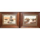 J SEAGUST (British), framed pair oil on card, signed & dated 1912 Cornish shipping scenes. 14 cm x