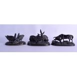 A SET OF THREE 19TH CENTURY BRONZE FIGURAL GROUPS by Pierre Jules Mene (1810-1879), depicting