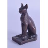 A SMALL EGYPTIAN BRONZE FIGURE OF A SPHINX CAT possibly from the revival period. 8.25 cm high.