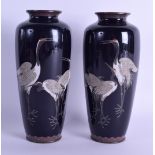 A GOOD PAIR OF EARLY 20TH CENTURY JAPANESE MEIJI PERIOD CLOISONNE ENAMEL VASES decorated with