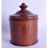 A LOVELY TURNED WOOD TREEN CIRCULAR BOX AND COVER possibly Kingwood. 15.5 cm high.