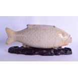 A RARE 19TH CENTURY SALT GLAZED FISH SPIRIT FLASK Attributed to Vauxhall or Brampton. 27 cm long.