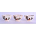 A SET OF THREE EARLY 20TH CENTURY JAPANESE MEIJI PERIOD SATSUMA TEABOWLS painted with figures. 7