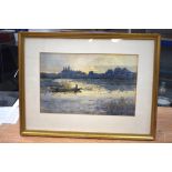 A LATE 19TH CENTURY SCOTTISH FRAMED WATERCOLOUR depicting a male on a boat upon a lake. 44 cm x 28