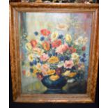 FRENCH SCHOOL (Early 20th Century), framed oil on board, indistinctly signed, still life flowers.