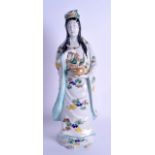 A 19TH CENTURY JAPANESE MEIJI PERIOD AO KUTANI PORCELAIN FIGURE OF GUANYIN modelled in robes