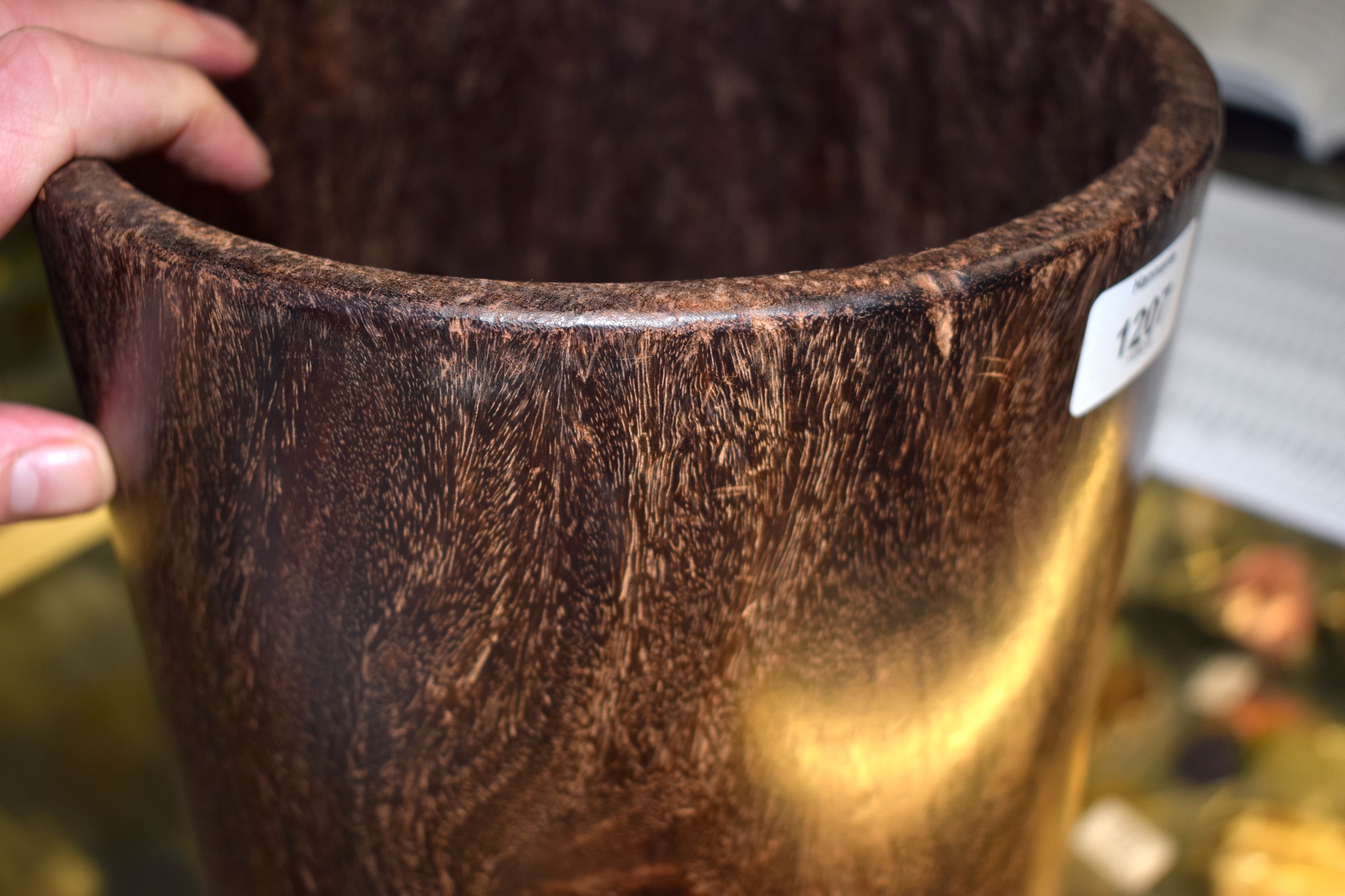 A GOOD CHINESE CARVED HARDWOOD BRUSH POT Bitong, possibly Zitan, of naturalistic form. 1379 grams. - Image 5 of 8