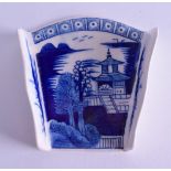 18th c. Derby asparagus server painted with a Chinese style landscape with a cell border above.