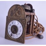 AN UNUSUAL 18TH/19TH CENTURY FRENCH BRASS MINIATURE LANTERN TYPE CLOCK the dial encased within a