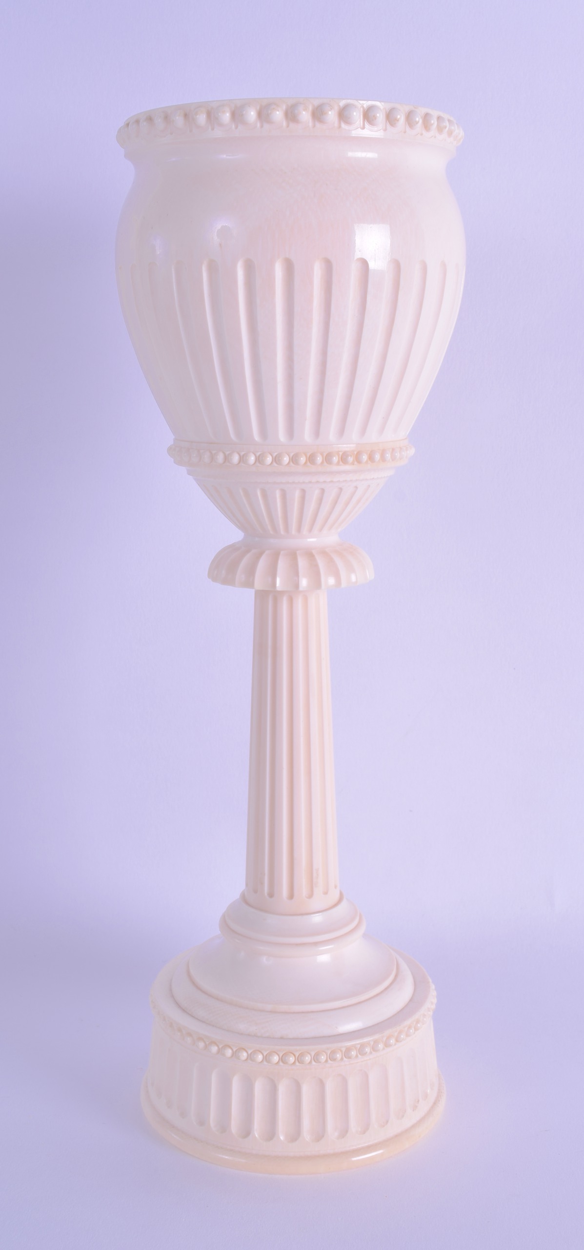 A FINE LATE 19TH CENTURY CONTINENTAL CARVED IVORY GOBLET of large proportions, with central column - Image 2 of 3