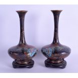 A PAIR OF LATE 19TH CENTURY JAPANESE MEIJI PERIOD CLOISONNE ENAMEL VASES decorated with