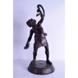 After Alfred Boucher (1850-1934) A large bronze figure of a standing male, modelled holding a