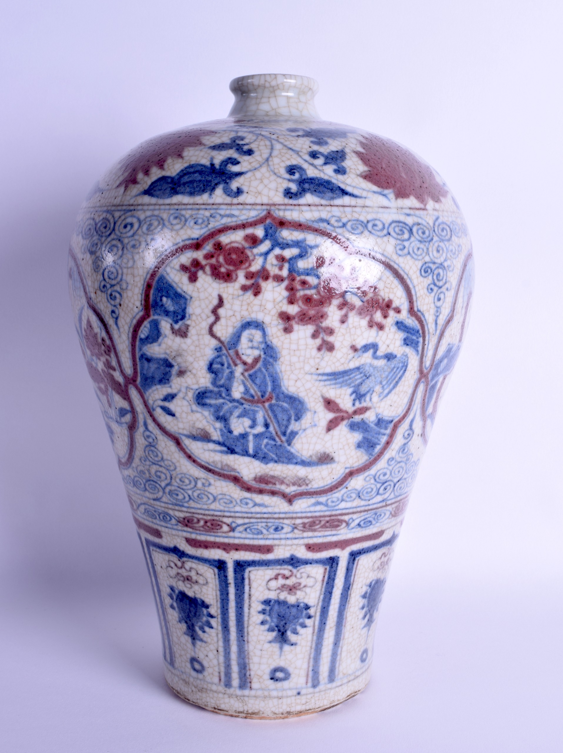 A CHINESE BLUE AND WHITE MEIPING 20th Century, painted with scholars within landscapes. 31 cm high. - Image 2 of 4