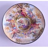 A 19TH CENTURY VIENNESE SILVER MOUNTED CIRCULAR DISH painted with classical figures within