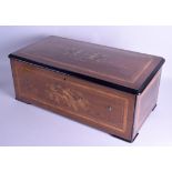 A LOVELY LARGE 19TH CENTURY SWISS MUSICAL BOX contained within an inlaid case decorated with birds