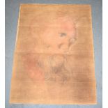 AN EARLY UNFRAMED PENCIL SKETCH AND PASTEL ON CANVAS depicting a male.