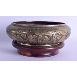 A CHINESE QING DYNASTY CIRCULAR BRONZE CENSER bearing Xuande marks to base, decorated with figures