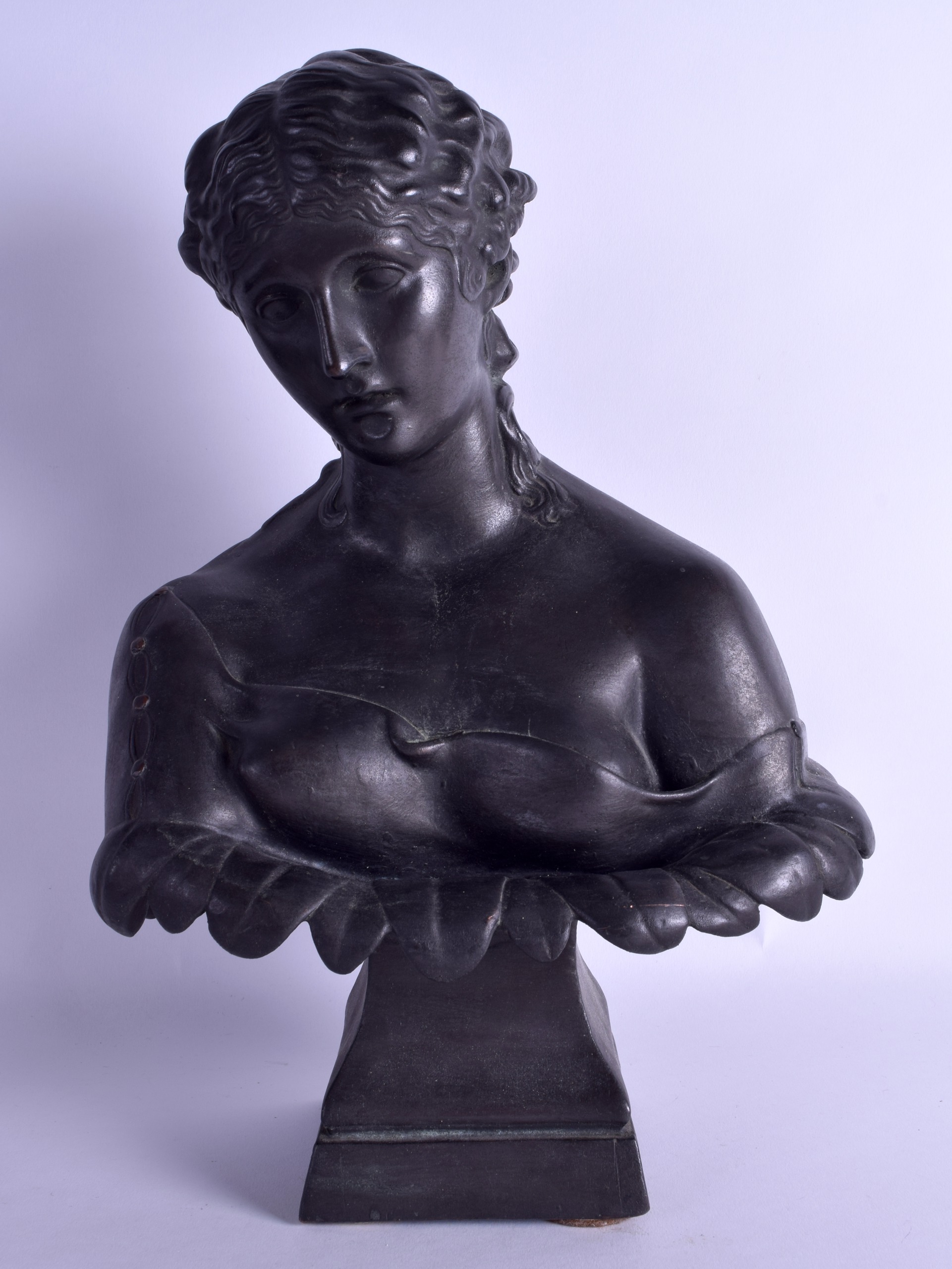 19th c. Victorian bronzed bust of Clytie on a base. 38cm high