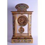 A FINE 19TH CENTURY FRENCH ENAMELLED BRASS FOUR GLASS MANTEL CLOCK the dial signed Manoah Rhodes