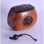 A FINE 19TH CENTURY JAPANESE MEIJI PERIOD CARVED BOXWOOD TOBACCO BOX AND COVER the top decorated