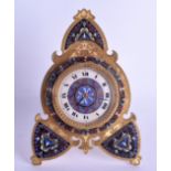 A STYLISH LATE 19TH CENTURY FRENCH GILT BRONZE AND CHAMPLEVE ENAMEL DESK CLOCK painted with