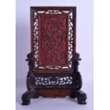 AN UNUSUAL 19TH CENTURY CHINESE CARVED WOOD SCHOLARS SCREEN inset with a late Qianlong/Jiaqing