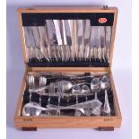 A CANTEEN OF SILVER PLATED CUTLERY within an oak case.