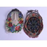 TWO VINTAGE BEAD PURSES with white metal foliate mounts. (2)