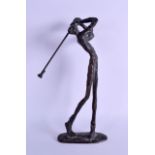 AN ABSTRACT BRONZE FIGURE OF A STANDING GOLFER of stylised form, upon an oval base. 24 cm high.