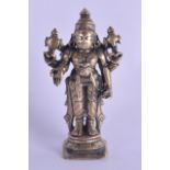 AN 18TH CENTURY INDIAN BRONZE FIGURE OF A BUDDHISTIC GODDESS modelled holding one palm open. 11 cm