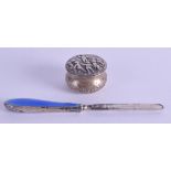 A SMALL LATE 19TH CENTURY CONTINENTAL SILVER PILL BOX together with a silver and enamel nail