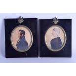 A PAIR OF 18TH/19TH CENTURY FRAMED WATERCOLOUR MINIATURES modelled as a side portrait of a male