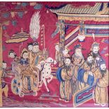 A GOOD PAIR OF 19TH CENTURY FRAMED CHINESE SILKWORK PANELS depicting males and females during a