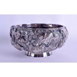 A GOOD 19TH CENTURY JAPANESE MEIJI PERIOD SILVER BOWL decorated in relief with chrysanthemum. 217