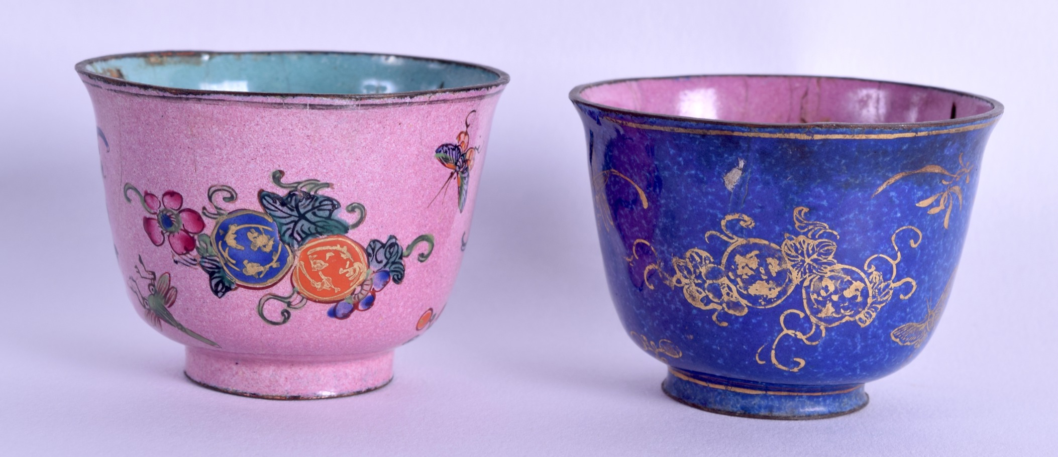 A PAIR OF 18TH CENTURY CHINESE CANTON ENAMEL TEABOWLS Qianlong, painted with gilt insects and - Image 2 of 3