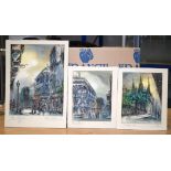 THREE UNFRAMED AMERICAN WATERCOLOURS by T Lean. (3)