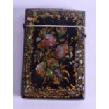 A MID 19TH CENTURY BLACK LACQUER PAPIER MACHE MOTHER OF PEARL INLAID CARD CASE decorated with