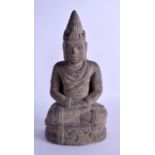 A GOOD EARLY CARVED SOUTH EAST ASIAN STONE FIGURE OF A BUDDHA probably Khmer (Cambodian),