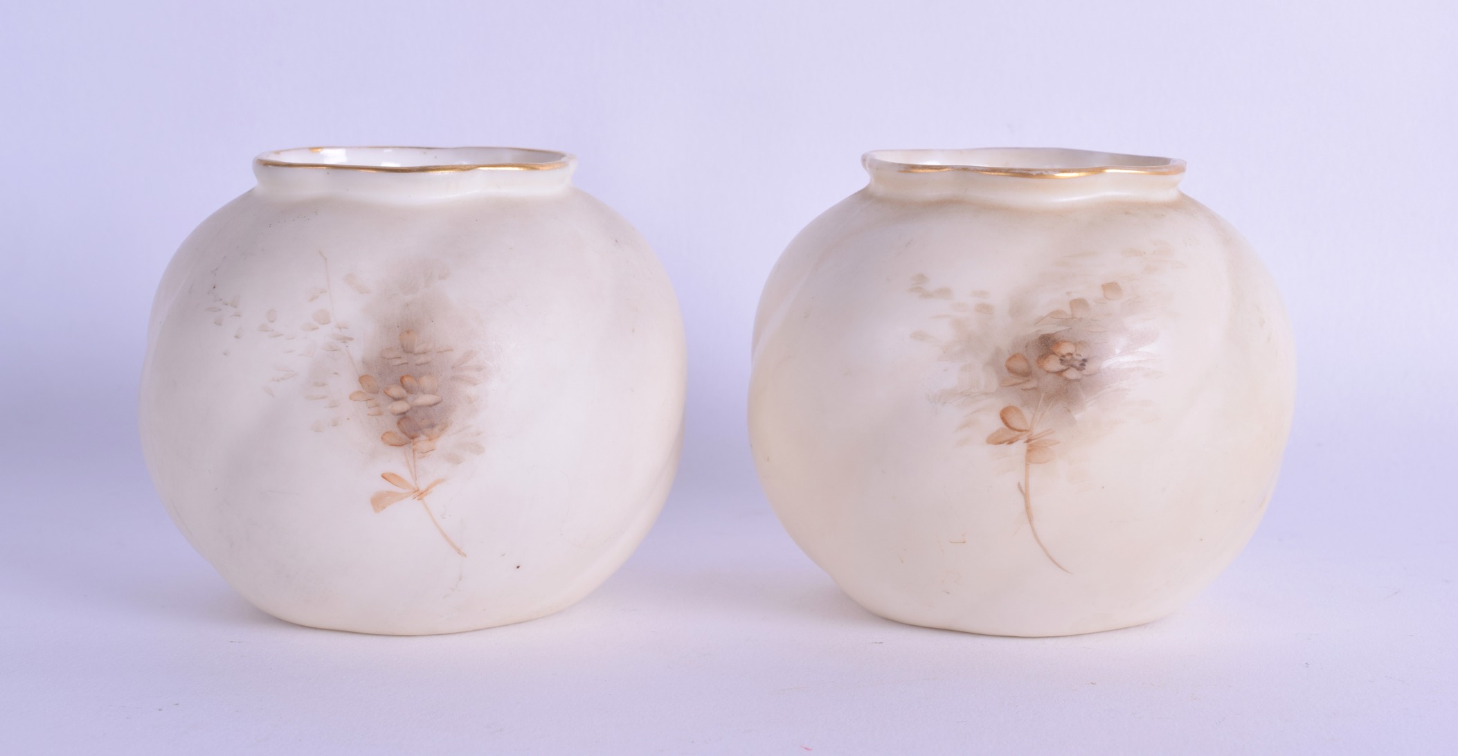 Graingers Worcester pair of spirally moulded spherical pots painted with birds date for 1892 g161. - Image 2 of 3