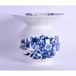 18th c. Worcester cuspidor or spittoon printed with the Three Flowers pattern in under glaze blue,