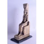 AN EGYPTIAN GRAND TOUR STYLE FIGURE OF A SEATED PHARAOH upon a rectangular marble base. 32 cm high.