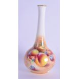 Royal Worcester vase painted by Roberts with peaches and cherries, black mark. 12.5cm high