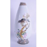 A GOOD CHINESE REPUBLICAN PERIOD FAMILLE ROSE CONICAL SHAPED VASE painted with a bird amongst