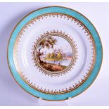 19th c. Derby fine plate painted with a view 'Near Chelsea' probably by Robert Brewer, crown mark in