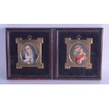 A FRAMED PAIR OF LATE 19TH CENTURY EUROPEAN PAINTED PORCELAIN PLAQUES one depicting a female, the